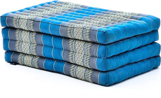 Leewadee Trifold Mattress Standard – Comfortable Thai Massage Pad, Foldable Floor Mattress Filled with Kapok, Perfect to Use as a Sleeping Mat 79 x 28 inches, Light Blue