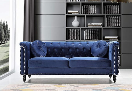 Container Furniture Direct S5370-S Kittleson Velvet Upholstered Modern Chesterfield Sofa with Nailhead Trim, Gray