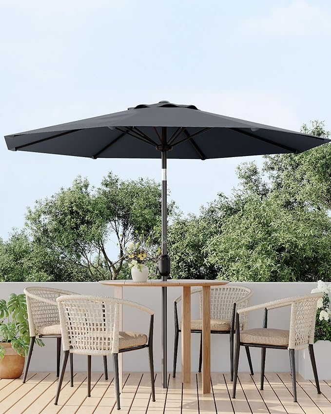 GarveeLife 10 ft Patio Umbrella, Outdoor Table Market Umbrella with Push Button Tilt and Crank, 8 Sturdy Ribs UV Protection Waterproof for Garden, Deck, Backyard, Pool (Grey)