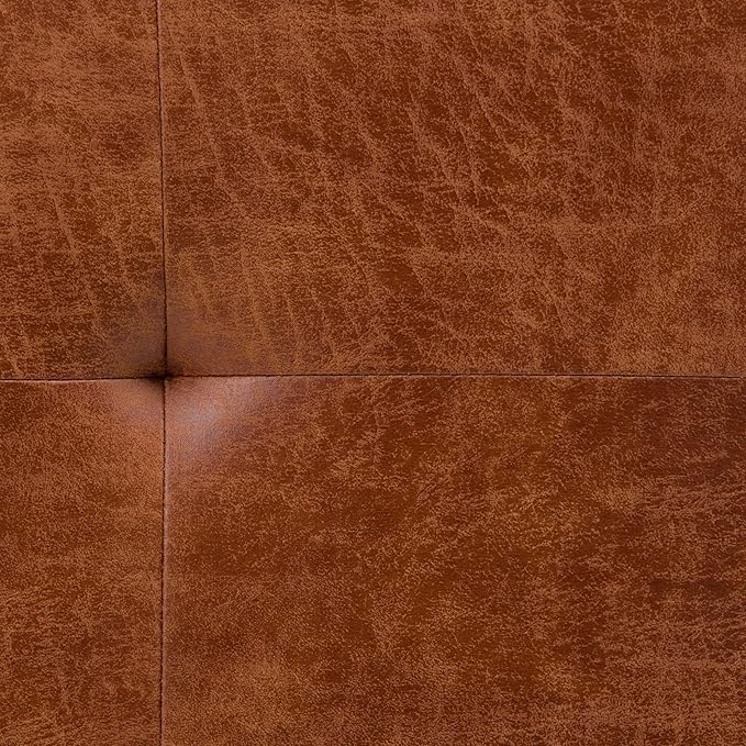 SIMPLIHOME Lacey Tufted Ottoman Bench - 41 inch Wide Upholstered Vegan Leather Rectangle Ottoman in Distressed Saddle Brown, Contemporary Bench for Bedroom or Entryway with Stitching Detail, Assembled