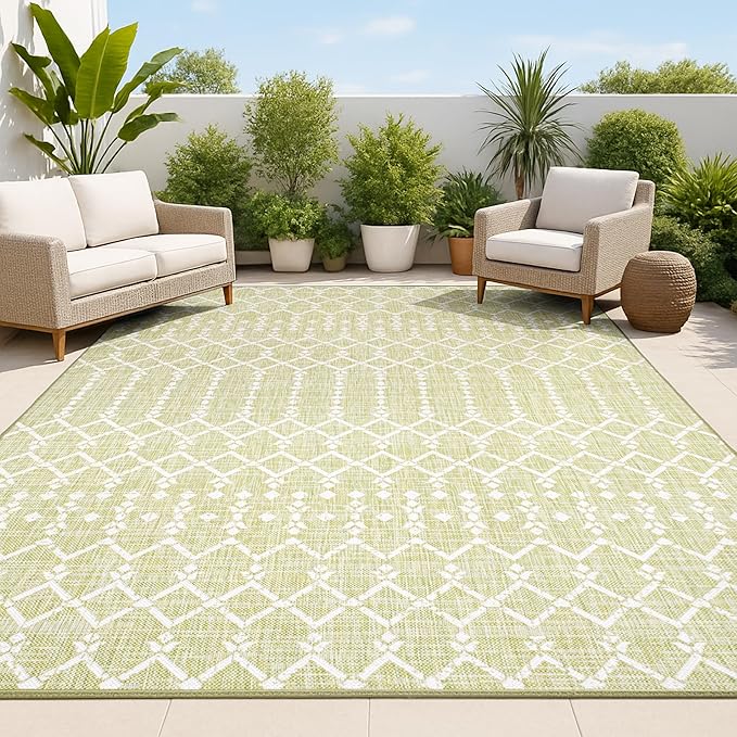 JONATHAN Y Moroccan Geometric Indoor Outdoor Area Rug 3X5 Light Green/Cream, Ourika Textured Weave for Backyard, Patio, Porch, Easy-Cleaning, High Traffic, Pet-Friendly, Non-Shedding (SMB108N-3)