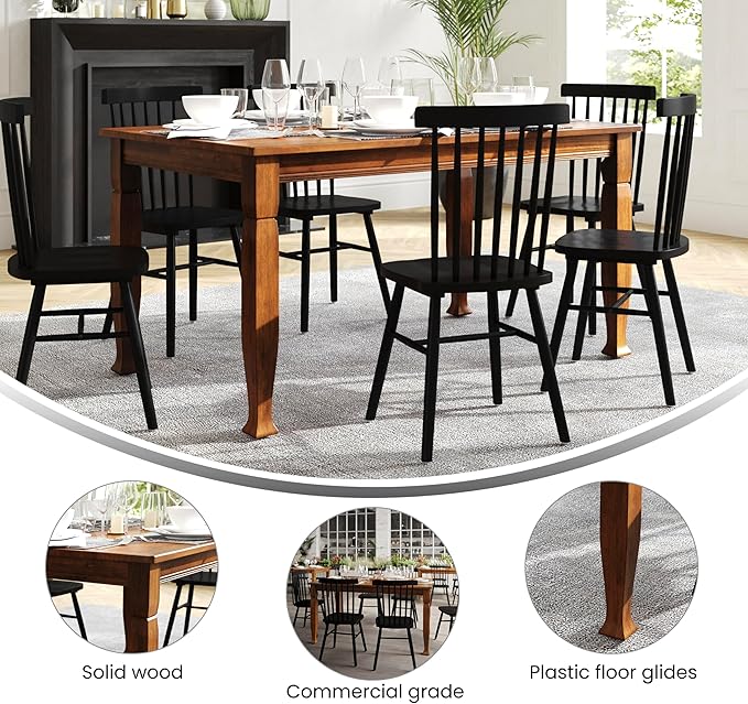 Taylor & Logan Lennox 60" Solid Wood Dining Table in an Walnut Matte Finish, Seating for 6, Stylish Turned Wooden Legs, Perfect for Hosting or Everyday Meals