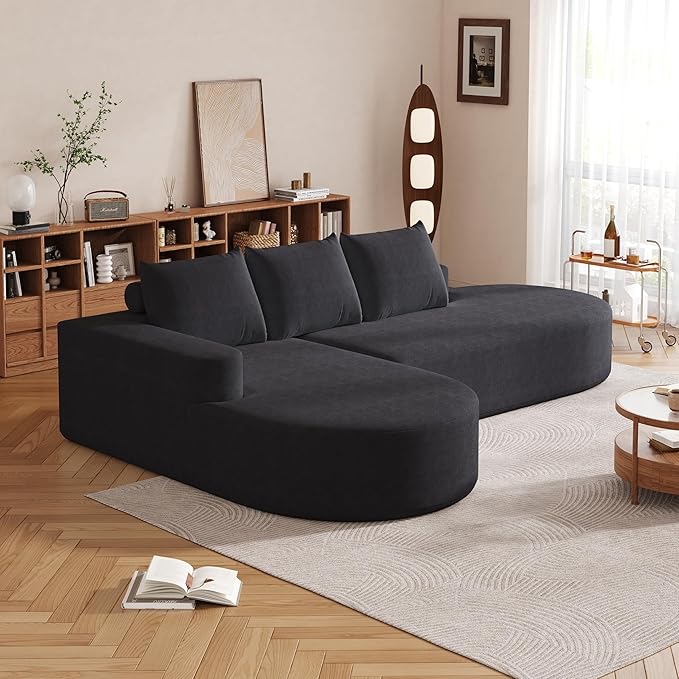 108.5" Curved Boneless Modular Sectional Sofa, Comfy Upholstered Memory Foam L-Shaped Corner Couch, High-Density Foam Cloud Sofa with Extra Wide Chaise for Living Room | Deep Seat, Wider Armrest, Free Combination