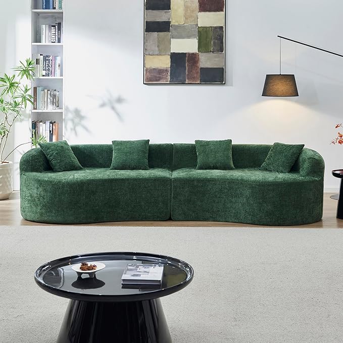 111" Curved Modular Sectional Sofa Couch, Deep Seat Boneless Cloud Couch with 4 Pillows, High Density Foam Floor Lounge Sofa for Living Room, Apartment,Premium Chenille Fabric | Breathable material, Softness