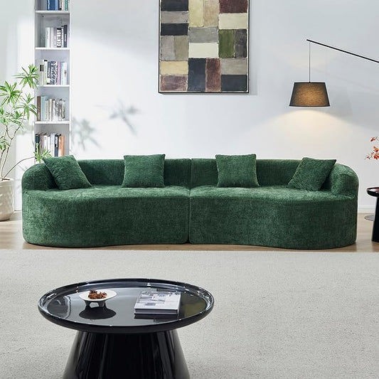 111" Curved Modular Sectional Sofa Couch, Deep Seat Boneless Cloud Couch with 4 Pillows, High Density Foam Floor Lounge Sofa for Living Room, Apartment,Premium Chenille Fabric | Breathable material, Softness