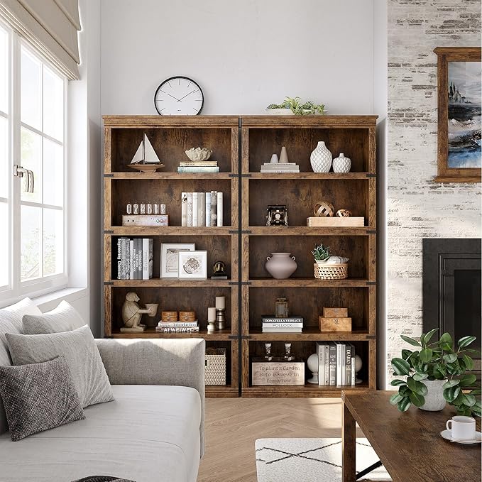 GAOMON 5 Tier Bookcase, Farmhouse Book Shelf with Storage Open Display Bookshelves,67.4" Tall Book Case Wooden for Home Office, Living Room, Bed Room (Brown, 67.4" H x 31.5" W x 12.8" D)