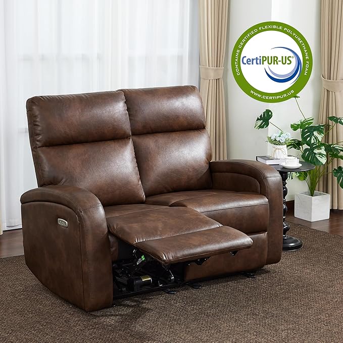 MCombo Zero Wall Recliner Loveseat, 2-Seat Power Wall Hugger Sofa with USB & Type-C Dual Ports, for Small Space, Living Room, RV PR646 (Dark Brown, Loveseat)