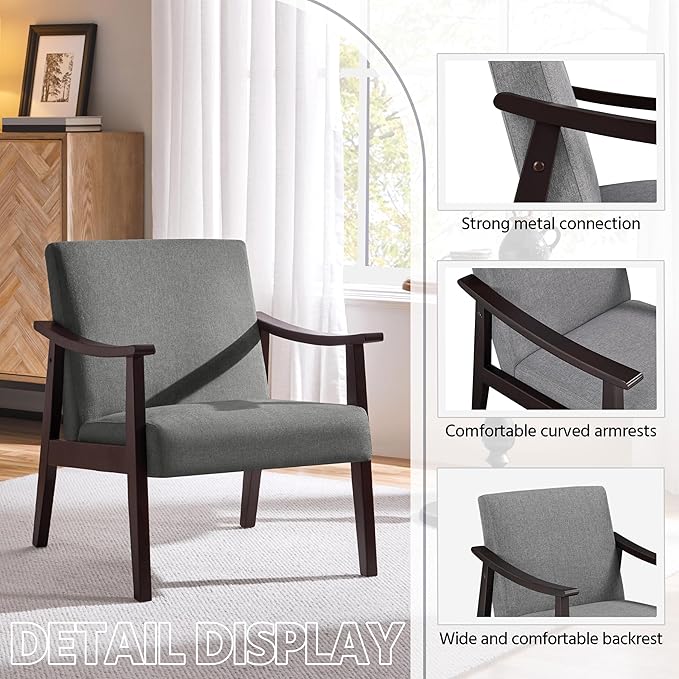 Yaheetech Accent Chair, Mid-Century Living Room Chair, Modern Linen Fabric Side Chair with High Back for Living Room/Office/Bedroom, Minimalist, Dark Gray