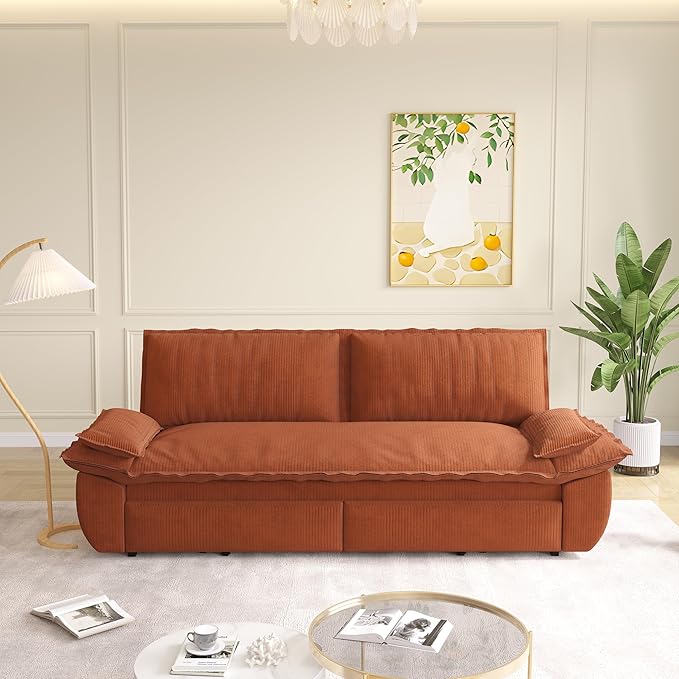 KEIKI 73.2" Pull Out Sleeper Sofa Bed Queen Size, 3-in-1 Convertible Couch with Soft Cushion Armrests, Durable Corduroy Loveseat Sofa for Family Living Room Kids Friendly Lounge Couch