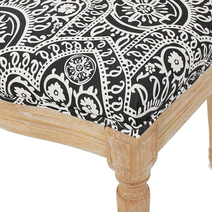 Christopher Knight Home Hulda French Country Fabric Dining Chairs (Set of 4), Black and White Pattern, Natural