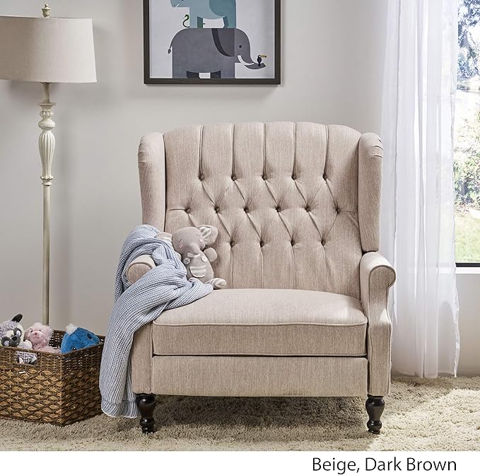 Christopher Knight Home Salome Push Back Recliner, Beige, Dark Brown