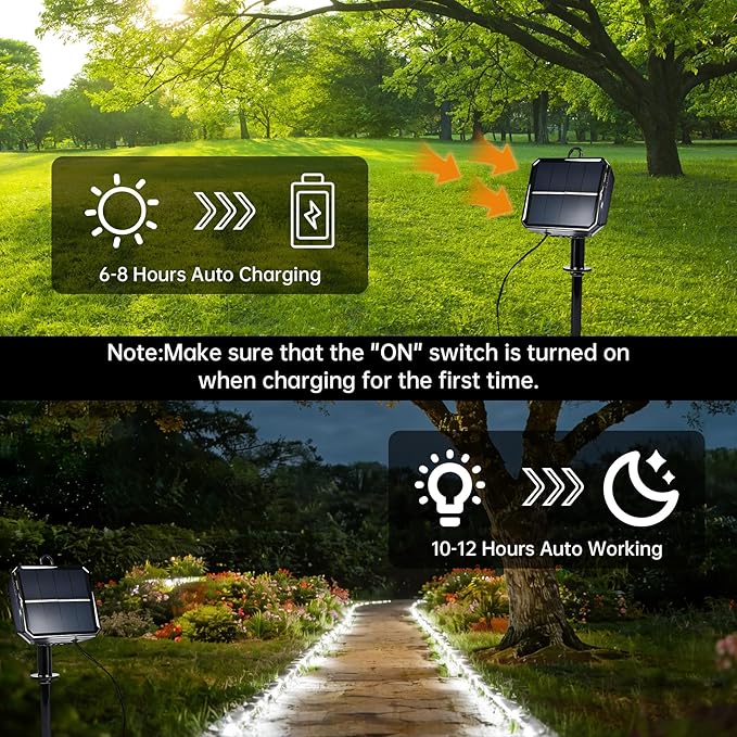 Solar Roep Lights for Outside, 2 Packs Total 66ft 200 LED Solar String Lights with 8 Modes, Waterproof Solar Outdoor Light for Patio Garden Party Tree Proch Pool Holiday Xmas Decor-White
