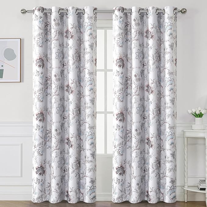 H.VERSAILTEX Blackout Curtains 108 Inch Length 2 Panels Set Floral Print Curtain Drapes for Living Room Thermal Insulated Grommet Window Curtain for Bedroom - Traditional Floral in Brown and Soft Teal