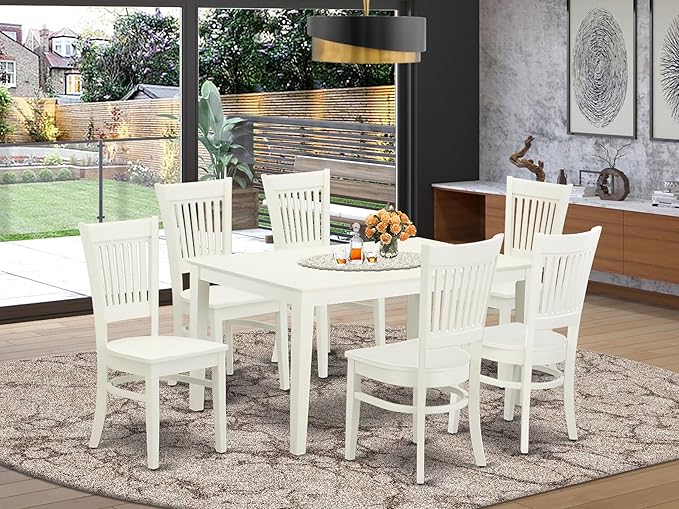 East West Furniture CAVA7-LWH-W 7 Piece Dining Table Set Consist of a Rectangle Dining Room Table and 6 Wood Seat Chairs, 36x60 Inch, Linen White
