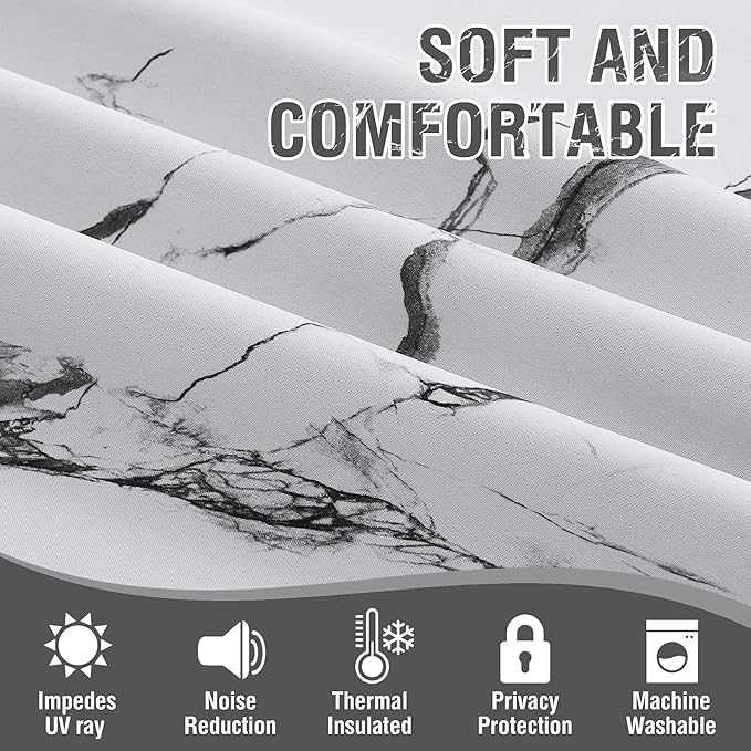 H.VERSAILTEX 100% Blackout Curtains 96 inch Length 2 Panels Set Marble Designs Printed Drapes Thermal Curtains for Bedroom with Black Liner Sound Proof Curtains, Grey