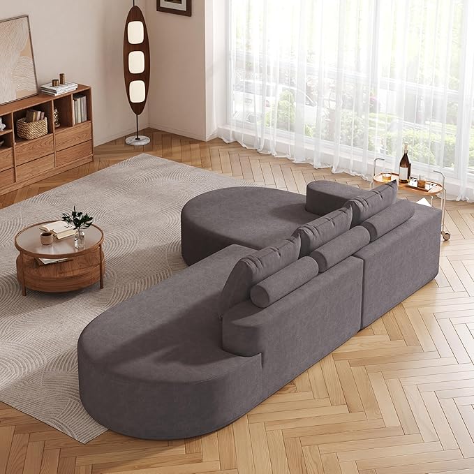 108.5" Curved Boneless Modular Sectional Sofa, Comfy Upholstered Memory Foam L-Shaped Corner Couch, High-Density Foam Cloud Sofa with Extra Wide Chaise for Living Room | Deep Seat, Wider Armrest, Free Combination