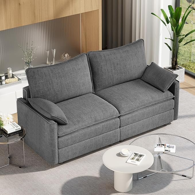Vesgantti 74" Loveseat Sofa for Living Room, Comfy Cloud Couch Deep Seat Chenille Modern 2 Seater Small Sofa with Armrest Pillow, Easy Assembly for Small Spaces, Gray | Sink-in Comfort, Height Adjustable, Easy Rearrangement, Extra-deep Ottoman, Solid W...