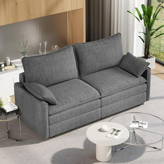 Vesgantti 74" Loveseat Sofa for Living Room, Comfy Cloud Couch Deep Seat Chenille Modern 2 Seater Small Sofa with Armrest Pillow, Easy Assembly for Small Spaces, Gray | Sink-in Comfort, Height Adjustable, Easy Rearrangement, Extra-deep Ottoman, Solid W...