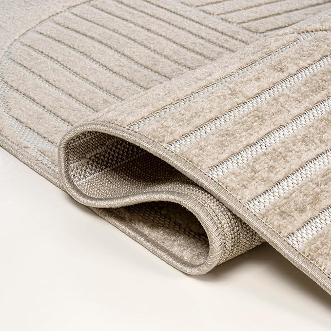 JONATHAN Y Nordby High-Low Arch Striped Indoor/Outdoor Area Rug, 8x10, Beige/Cream, for Patio, Backyard, Living Room, Bedroom, Office, Hose-Washable (SCN104E-8)