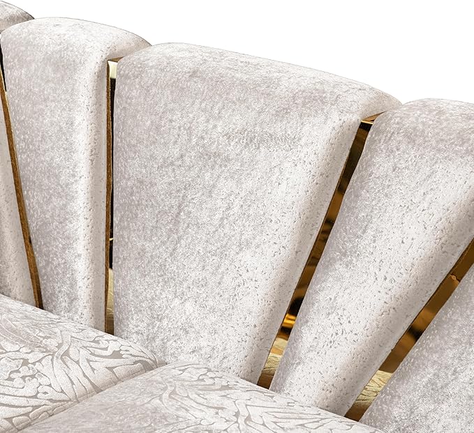 Furniture of America Samison II Glam 2-Piece Solid Wood Upholstered Sofa Set with Accent Pillows, Damask Pattern and Gold Base, Comfortable Couch and Loveseat for Living Room, Bedroom, Office, Beige