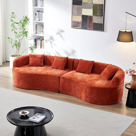 111" Curved Modular Sectional Sofa Couch, Deep Seat Boneless Cloud Couch with 4 Pillows, High Density Foam Floor Lounge Sofa for Living Room, Apartment,Premium Chenille Fabric | Breathable material, Softness