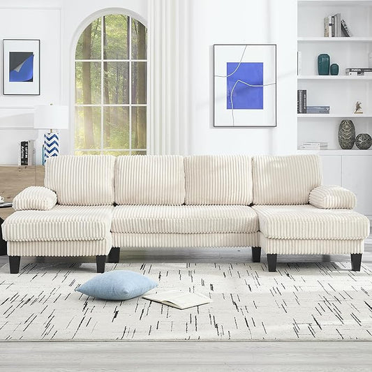 Eafurn Symmetrical U Shaped Sectional Sofa with Double Chaise Lounge,Modern Corduroy Upholstered Oversized Corner Couch, Deep Seat Comfy 4-Seater Sofa w/Pillow-top Armrest for Living Room