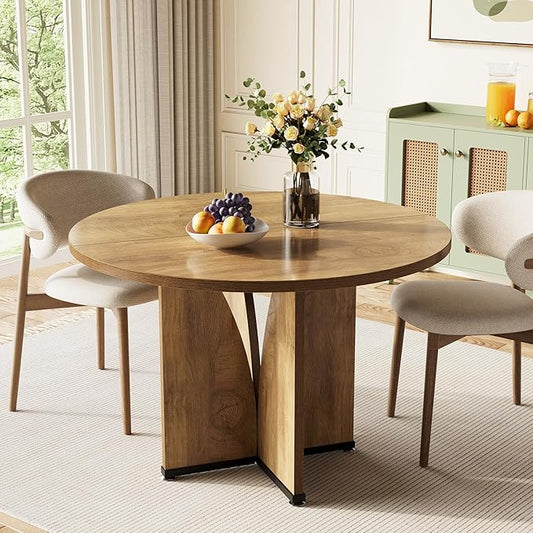 LITTLE TREE 39-Inch Dining Table for 4, Rustic Kitchen Table, Round Dining Table with X-Shaped Stable Pedestal, Farmhouse Dinner Table for Dining Room, Living Room