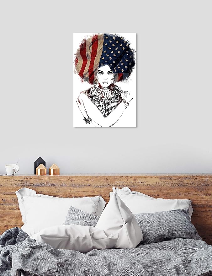 The Oliver Gal Artist Co. People and Portraits Wall Art Canvas Prints 'New American Woman' Home Décor, 30 in x 45 in, White, Black