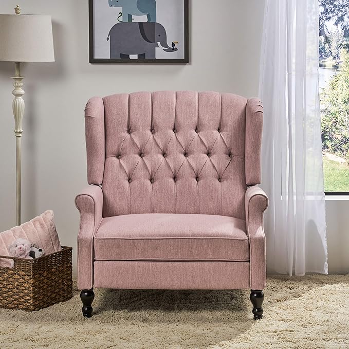 Christopher Knight Home Salome Push Back Recliner, Light Blush, Dark Brown