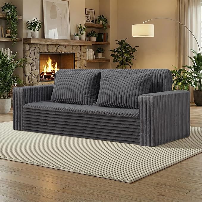 HABUTWAY Folding Sofa Bed, 2 in 1 Convertible Sleeper Chair with 2 Pillows, Portable Fold Out Chair Bed with Armrest, Comfy Floor Couch, Lazy Sofa for Living Room Bedroom Dorm Home Office Grey