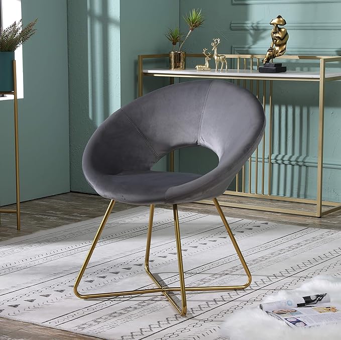 Roundhill Furniture Slatina Silky Velvet Upholstered Accent Chair with Gold Tone Finished Base, Gray