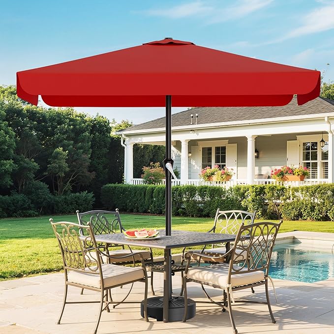 AreShark 8 X 10 FT Large Rectangular Patio Umbrella with Valance, Outdoor Table Market Umbrella w/Crank & 8 Ribs, Rectangle Outdoor Umbrellas for Garden, Deck, Yard and Poolside, Red