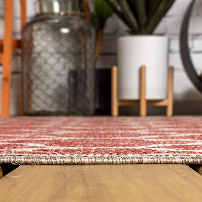 JONATHAN Y Moroccan Trellis Indoor Outdoor Square Area Rug 6X6 Red/Beige, Trebol Textured Weave for Backyard, Patio, Porch, Easy-Cleaning, High Traffic, Pet-Friendly, Non-Shedding (SMB109C-6SQ)