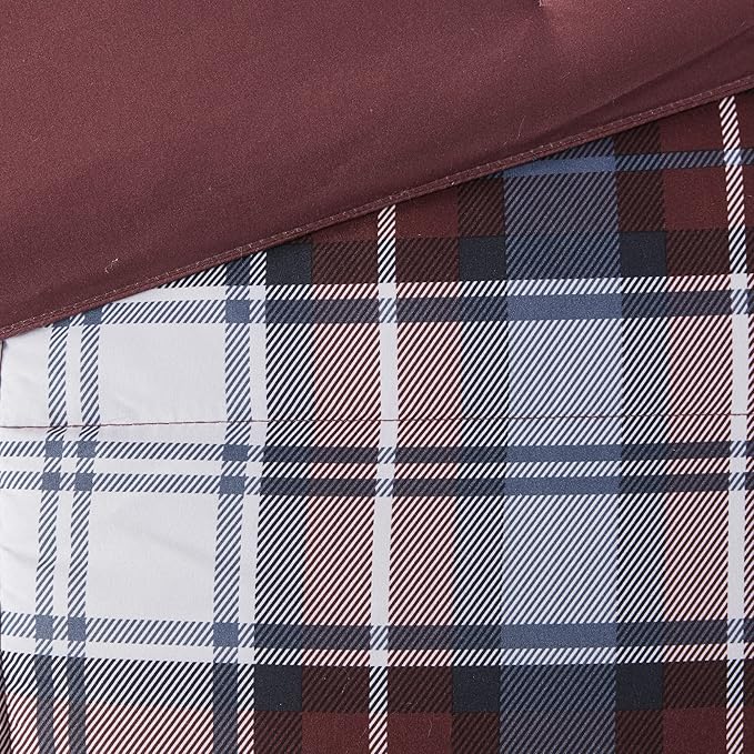 Madison Park Essentials Parkston Plaid Comforter, Matching Sham, 3M Scotchguard Stain Release Cover, Hypoallergenic All Season Bedding-Set, King/California King, Red, 3 Piece