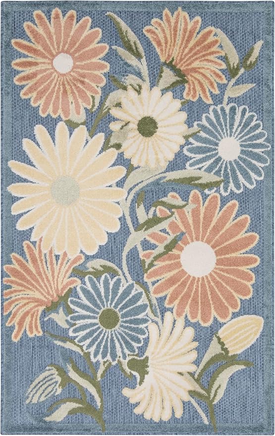 Nourison Home Aloha Blue Sage 2'8" x 4' Area Rug - Easy Clean, Non Shedding, Bed Room, Living Room, Dining Room, Kitchen (3' x 4')