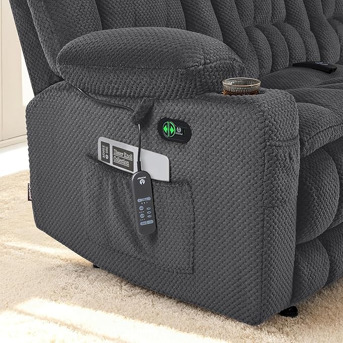 MCombo 80.7" W 3 Seater Power Reclining Sofa with Heat and Vibration Massage, Zero Gravity Recliner Sofa Couch for Living Room, Fabric 6316M3 (Dark Grey, 3-Seater)
