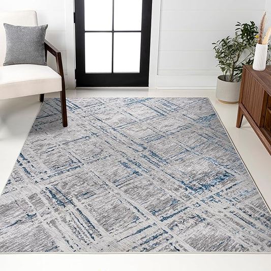 JONATHAN Y Slant Abstract Gray/Blue Indoor Area Rug 3X5 ft, Modern for Living Room, Bedroom, Kitchen, Office, Easy-Cleaning, High Traffic, Pet-Friendly, Non-Shedding SOR201B-3