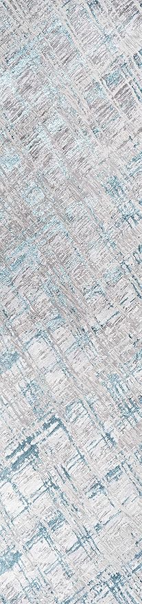JONATHAN Y Slant Abstract Gray/Turquoise Runner Rug 2X10 ft, Modern for Living Room, Bedroom, Kitchen, Office, Easy-Cleaning, High Traffic, Pet-Friendly, Non-Shedding SOR201A-210
