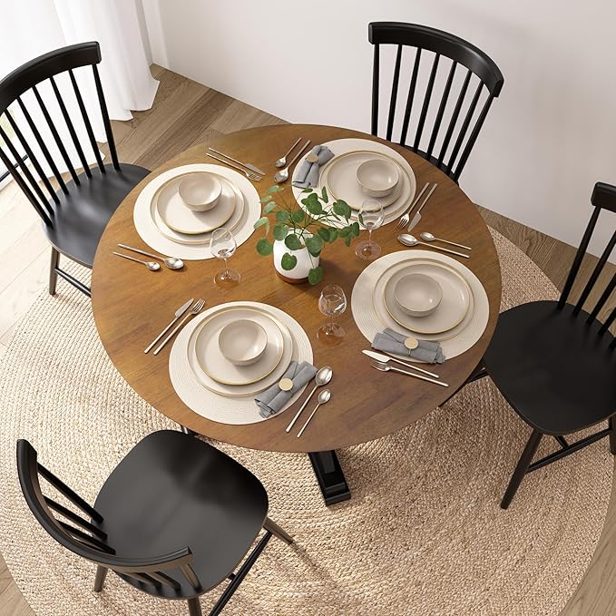 Bush Home Round Dining Table, 45 inch Trestle Design, Modern Transitional, West End Collection, Dark Brown and Black