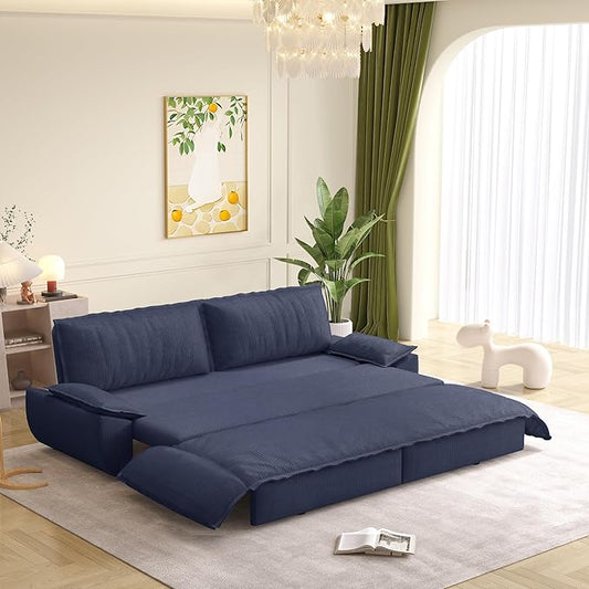 KEIKI 73.2" Queen Convertible Sofa Bed, 3-in-1 Pull Out Sleeper Couch with Compact Design, Corduroy Futon Loveseat Sofa for RV Camper Apartment Small Space Flexible Furniture Solution