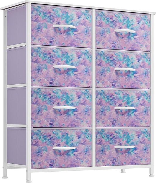 YITAHOME Fabric Dresser Drawer, Tall Storage Dresser with 8 Drawers, Chest of Drawers, Storage Drawer Organizer for Closet, Living Room, Closets (Tie-dye Purple)