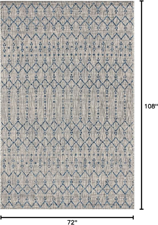 JONATHAN Y Moroccan Geometric Indoor Outdoor Area Rug 6X9 Light Gray/Navy, Ourika Textured Weave for Backyard, Patio, Porch, Easy-Cleaning, High Traffic, Pet-Friendly, Non-Shedding (SMB108A-6)
