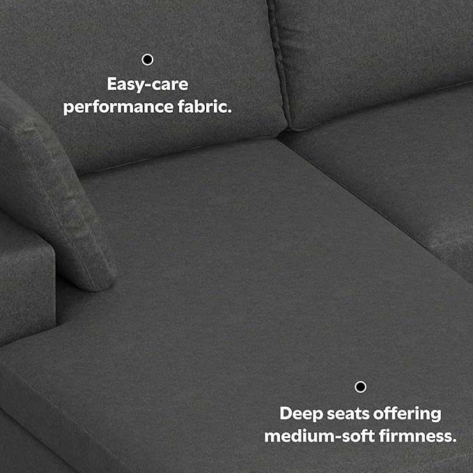 SIMPLIHOME Charlie Left-Facing Sectional Sofa in 100% Recycled Polyester Tightly Woven Performance Fabric, Pebble Grey, 122-inches Wide, Handcrafted Contemporary Style L-Shaped Couch with Chaise