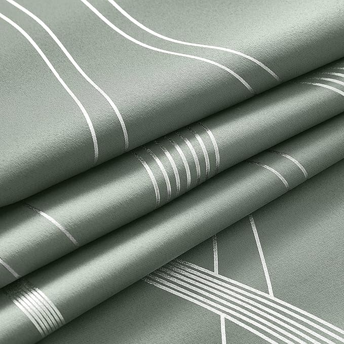 NICETOWN Greyish Green Curtain Panels for Vintage Bedroom, 52 x 84 inch, Thermal Insulated Wave Line Foil Print Design Drapes for Patio Sliding Glass Door Spring Home Decor, 2 Panels