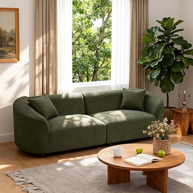 Merax 87" Large Couch, Comfy Upholstered Loveseat with Extra Deep Seats, Boucle Sofa for Living Room Apartment Office, Green