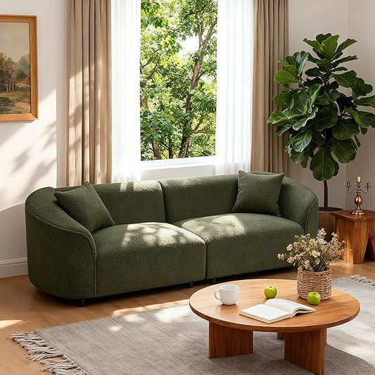 Merax 87" Large Couch, Comfy Upholstered Loveseat with Extra Deep Seats, Boucle Sofa for Living Room Apartment Office, Green