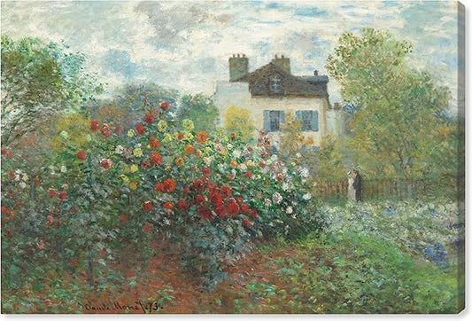 Art Remedy Monet-Garden With Dahlias Impressionism Classic Landscape Paintings Canvas Wall Art, Gallery Wrapped, 10"x15"