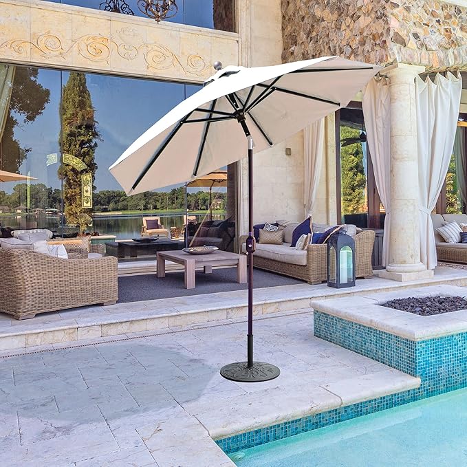 Galtech Octagon Patio Umbrella with Infinite Auto Tilt, 7.5FT Stand Alone Aluminum Design, Bronze Frame, Sunbrella Spectrum Indigo