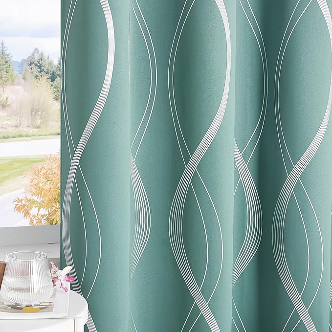 NICETOWN 100% Blackout Aqua Blue Curtain Panels 63 inches 2 Pieces, 52 inches Wide Light Reducing Thermal Insulated Solid Grommet Window Treatments/Drapes for Living Room/Nursery/Kids Room