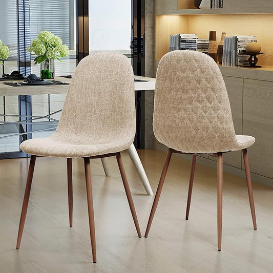 GDFStudio Great Deal Furniture Mid Century Wheat Fabric Dining Chairs with Dark Walnut Wood Finished Legs (Set of 2)